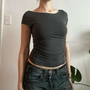 Garage xs Dark Sage Green Ruched Top